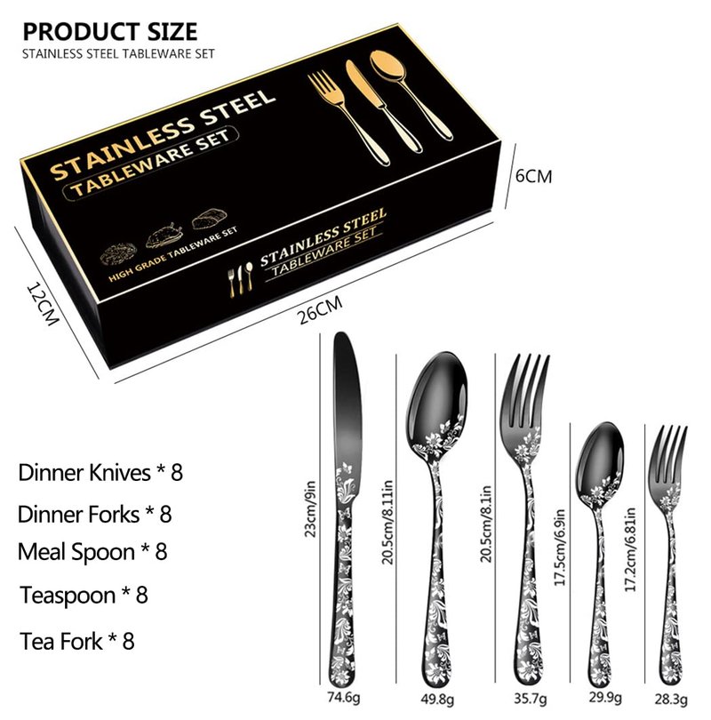 XIAOYU 40 Piece Silverware Set, Stainless Steel Flatware Set, Service for 8, Unique Pattern Design, Includes Dinner Knives/Forks/Spoons, Mirror Polished Cutlery Set, Gold