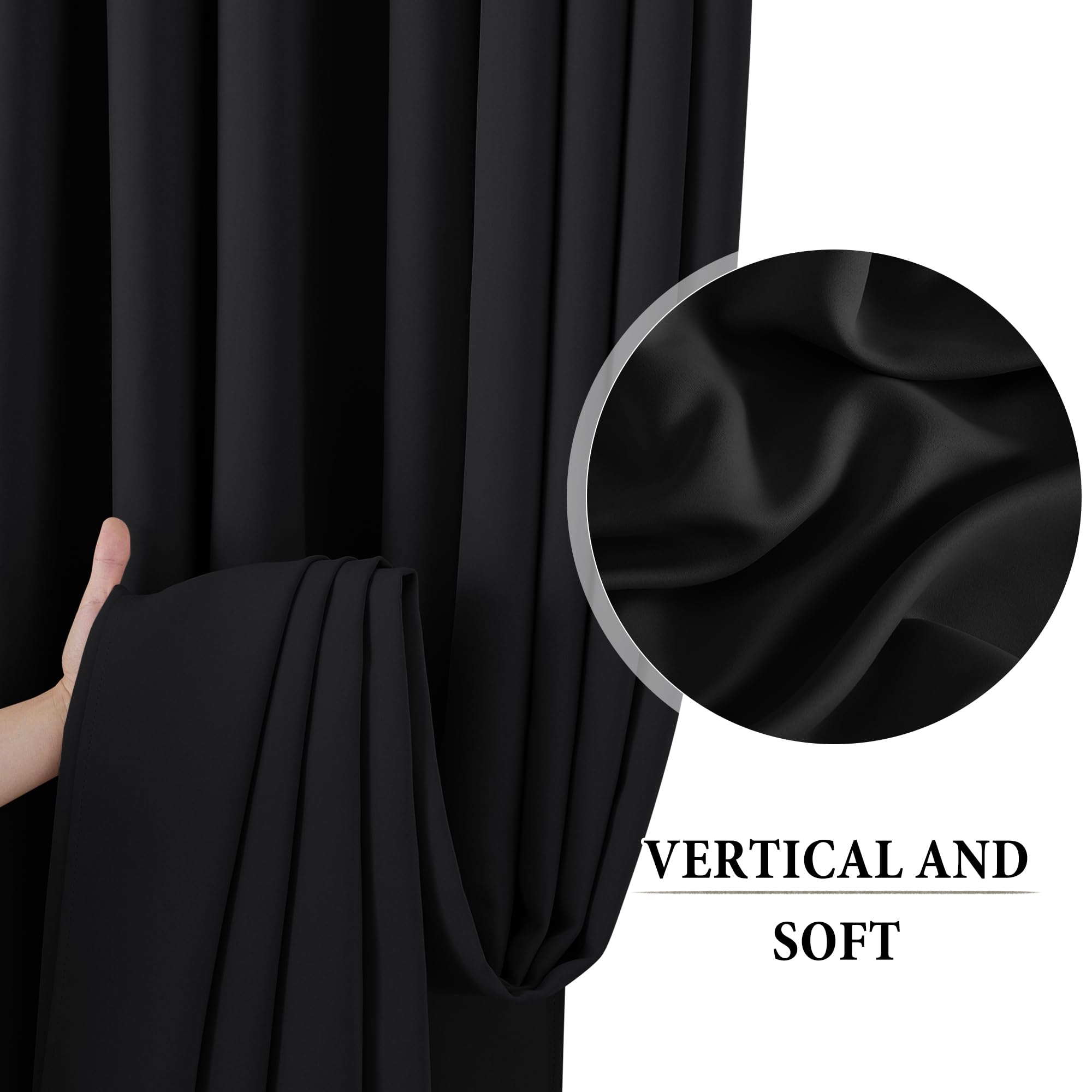 RYB HOME Room Divider Curtains with Flexible Silent Track Wall/Ceiling Mount, Sliding Door Drapes Blackout, Floor to Ceiling Curtains with Hooks for Bedroom/Living Room, Black, W100 x L96, 1 Panel