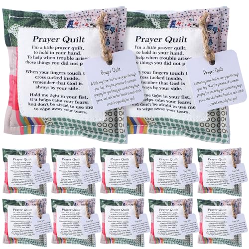 12 Mini Prayer Quilts with Cross - Handmade Scripture Gifts