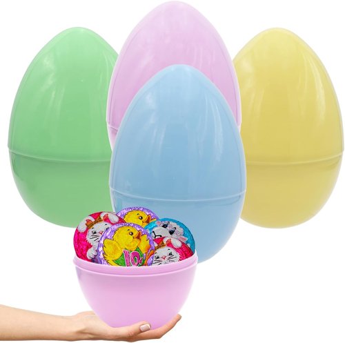 Dreidel Company Colorful Pastel Fillable Easter Eggs - 8" Giant Plastic Eggs (4-Pack) for Egg Hunts