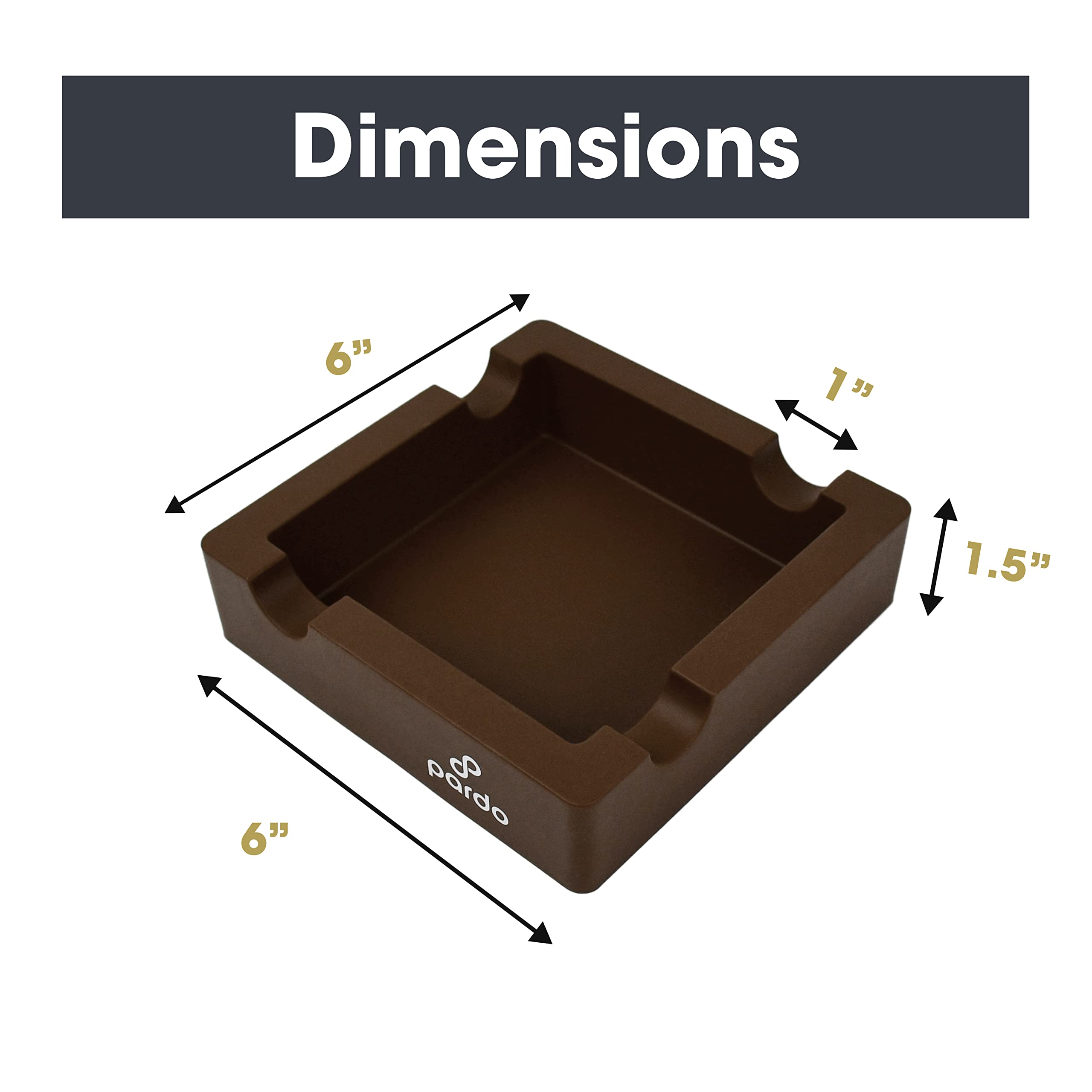 Cigar Ashtrays for Outdoors from Pardo - Silicone Ashtray for Large Ring Gauge Cigars with Built-in 4X Cigar Holder - Unbreakable Cigar Ashtrays for Patio - Brown
