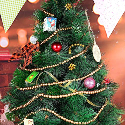 AMDX 12 ft Christmas Wooden Bead Garland — Gold Bead Garlands for Tree & Decor
