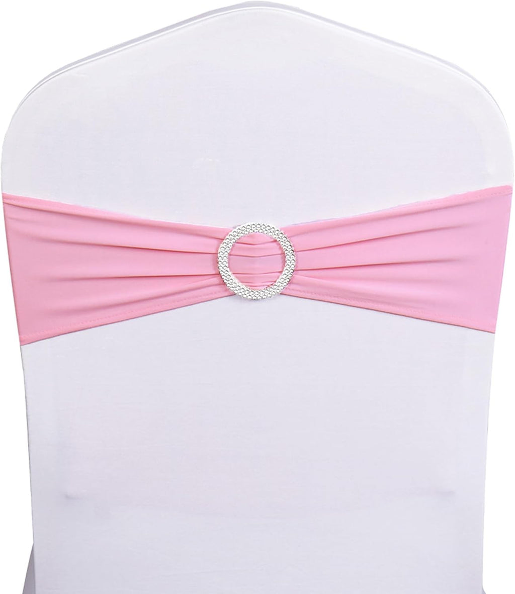 Skiennix Spandex Pink Chair Sashes - Pack of 50 Elastic Bows for Weddings & Events