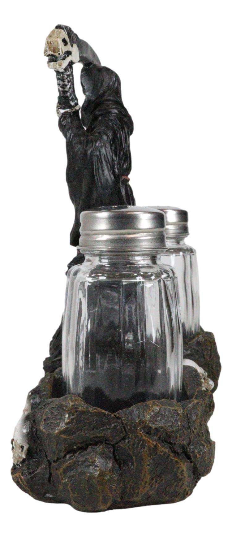 Ebros Gift Day Of The Dead Grim Reaper Standing On Skull Graveyard Salt & Pepper Shakers Holder Figurine Set 6.25"H