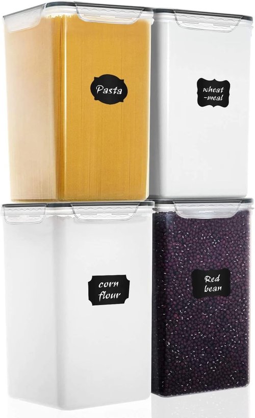MCIRCO Extra Large 7QT Airtight Food Storage Containers - 4-Piece Set for Flour & Sugar with Measuring Cups & Labels