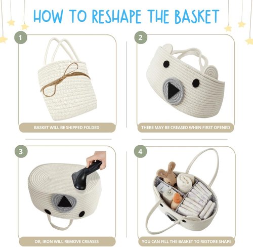 DECOMOMO Teddy Bear Basket - Large Diaper Caddy for Baby Showers | Adorable Animal Design