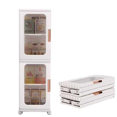 FAHKNS 2-Tier Narrow Storage Cabinet with Transparent Doors and Adjustable Shelves, Ideal Bathroom Organizer and Storage Cabinet for Compact Space, Bathroom, Kitchen, Laundry
