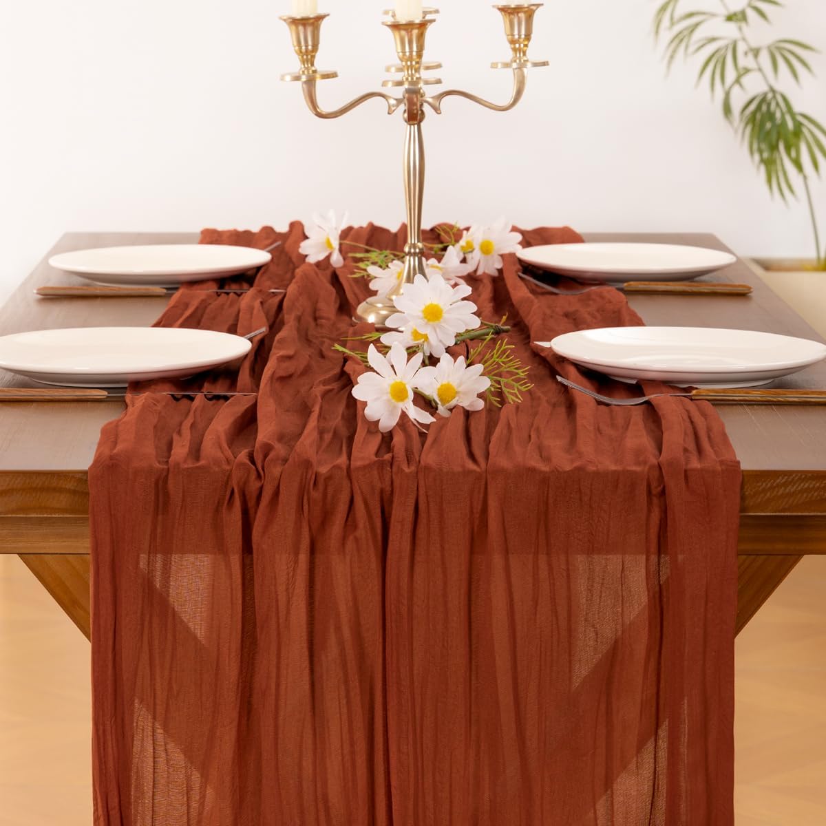 Socomi Terracotta Cheesecloth Table Runner - 10FT Boho Rustic Decor for Weddings & Parties