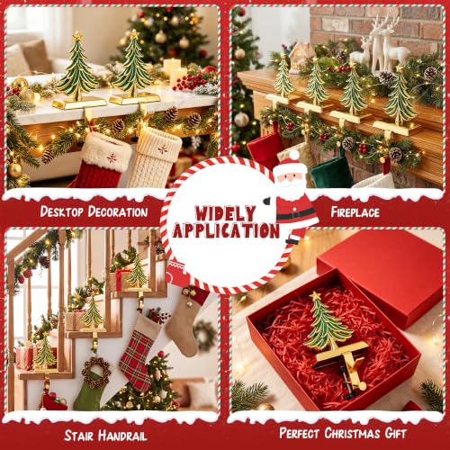 JUSTOTRY Green & Gold 4-Piece Christmas Stocking Holders for Mantle - Adjustable & No-Drill Garland Hangers