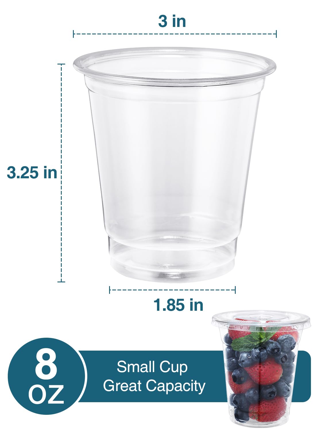SHOPDAY 8 oz-Plastic-Cups-with-Lids - 150 Pack Disposable Clear Cup with Lids, Small Cup for Cold Drinks Smoothie Food, Coffee Cups with Lids