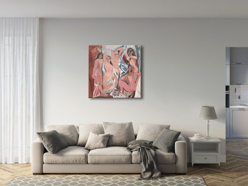 Wieco Art Large Canvas Prints Les Demoiselles d'Avignon 1907 by Pablo Picasso Abstract Canvas Wall Art for Wall Decor and Home Office Decorations
