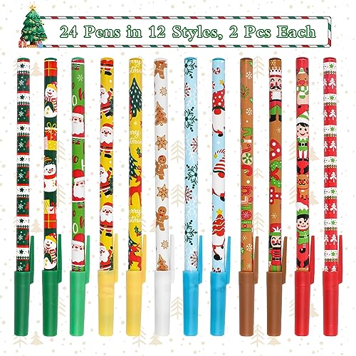 SULOLI 24-Pack Christmas Ballpoint Pens Assorted 12 Styles – Holiday Gift & Office Supplies