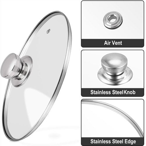 Pan Lid 10 Inch Replacement Glass Lid Compatible with 10" OXO Nonstick frying pan, T-Fal fry pan, All-Clad H1-A Fry Skillet - Oven Safe