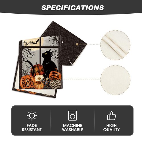 Artoid Mode Black Cat Pumpkins Boo Halloween Table Runner, Trick Or Treat Seasonal Kitchen Dining Table Decoration for Home Party Decor 13x120 Inch
