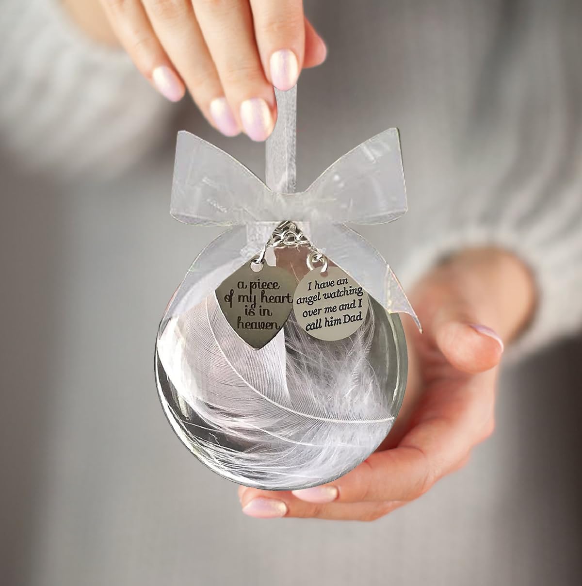 Regine Switzerland Dad Memorial Ornament - Clear Feather Ball Sympathy Gift for Loss of Loved One