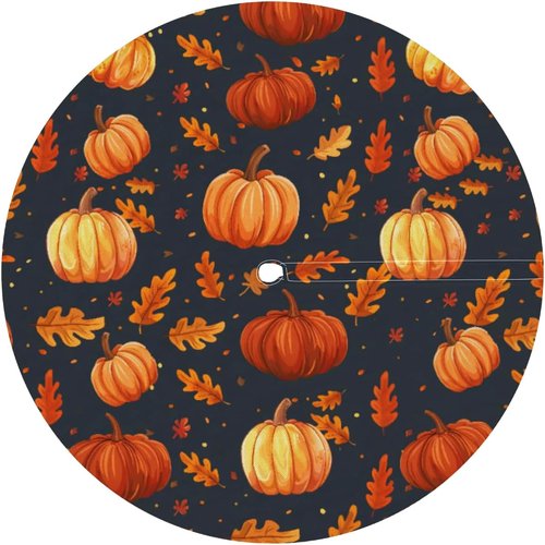 YGPARK Outdoor Fitted Round Table Cloth with Umbrella Hole, Fall Pumpkin Circle Elastic Tablecloth 45"-56" Waterproof Zipper Patio Table Cover for Picnic Camping Party Halloween Christmas Decoration
