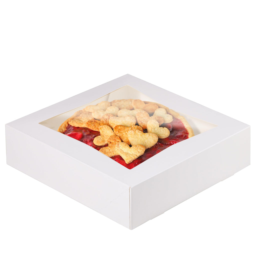 [25 Pack] Bakery / Pie Box with Window 10x10x2.5" - White Cardboard Packaging for Cupcake, Cookies and Pastry, Restaurant Containers And Personalized Favors