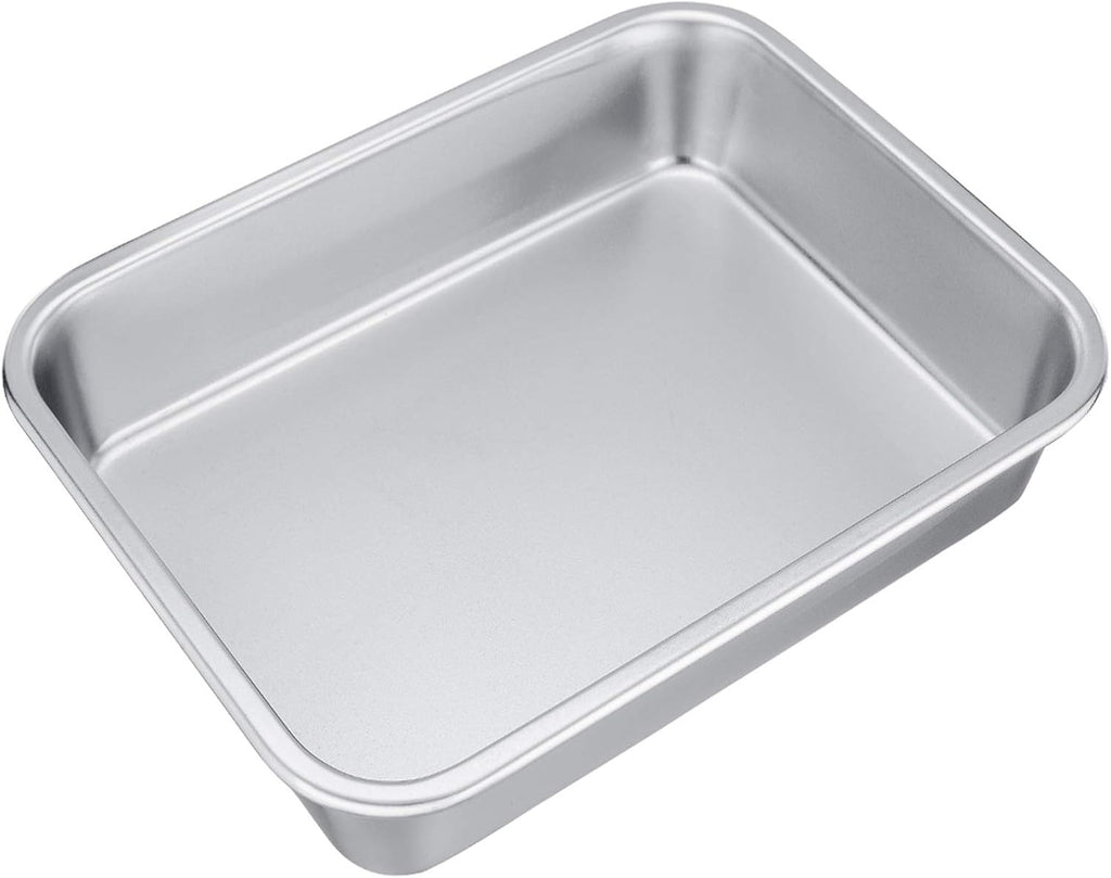 TeamFar Rectangular Cake Pan - Stainless Steel Brownie & Lasagna Casserole | 8"x10"x3", Rust-Free & Easy Clean