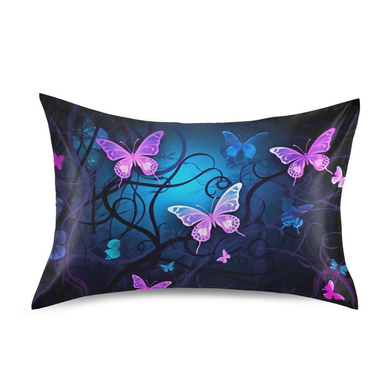 YETTASBIN Purple Blue Butterfly Satin Pillowcase, Soft Breathable Silk Pillow Case with Envelope Closure for Hair and Skin, Standard Size 26 x 20 Inch