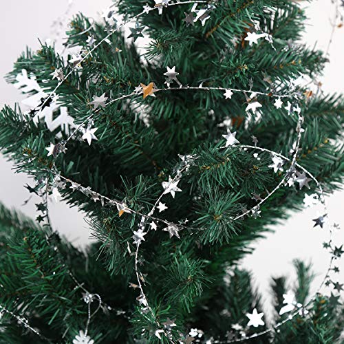 Silver Star Tinsel Wire Garland for Christmas Tree Decor, 75ft (3-Pack)