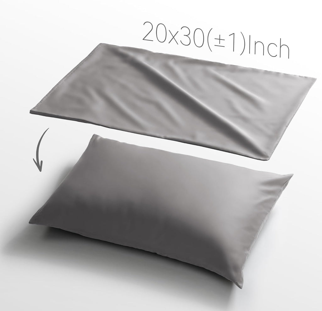 Skiennix 100% Cotton Pillowcase - Soft Gray Queen Size with Envelope Closure | 500 Thread Count, 20x30 Inches