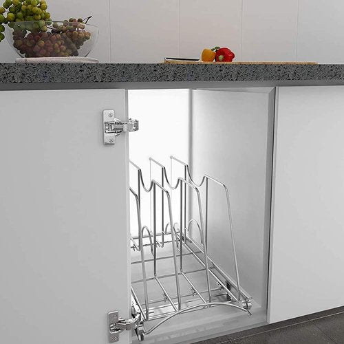 STORKING Pull Out Cookie Sheet Organizer for Cabinet, Pan and Pot Rack, Cutting Board Organizer Rack, Baking Tray Organizer for Cabinet, Adjustable Divider Width, 11" W x 22" D x 11.8" H, Chrome