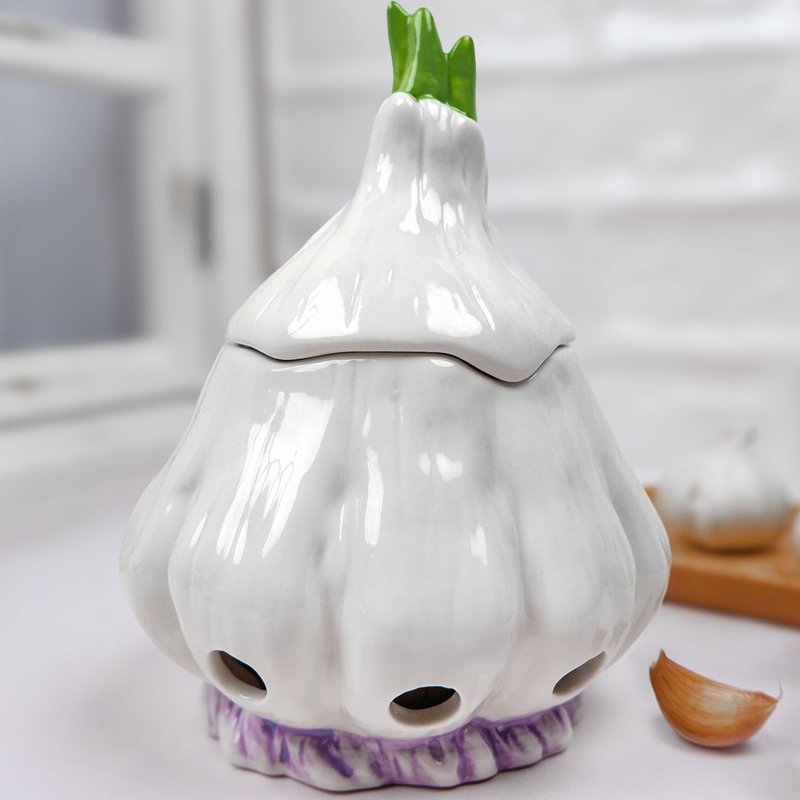 Yohsnor Large Garlic Storage with Lid | 6.7x5.3Inch Modern Ceramic Garlic Keeper Container | Stylish and Breathable Design for Freshness Preservation | Perfect for Kitchen Countertop and Refrigerator