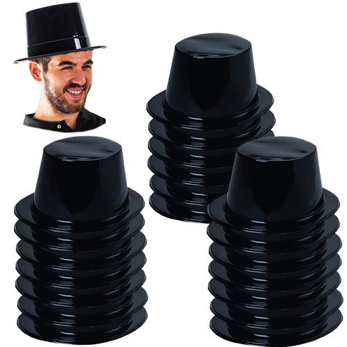 Tigerdoe Top Hats - 20 Pack Black Plastic Magician Hats - Costume Headwear for Magician Themed Parties, Halloween, Christmas, Birthday Parties