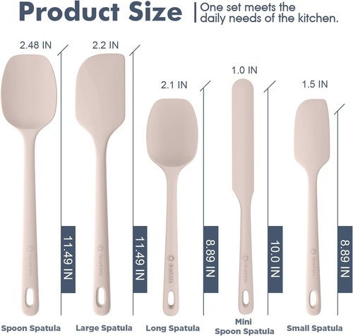 ChefAide Silicone Spatula Set - 5 Pieces with Ergonomic Grip & Heat Resistance Up to 600°F