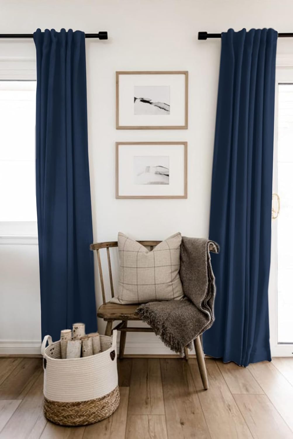 Skiennix 100% Blackout Linen Curtains - Thermal Insulated Drapes, 2 Panels Set, 50" W x 96" L, Midnight Blue