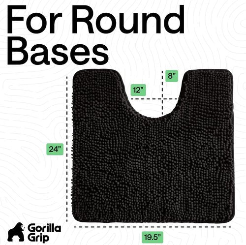Gorilla Grip Plush Chenille Bath Rug Mat - Soft Microfiber for Oval Toilet Base | Machine Washable, Black
