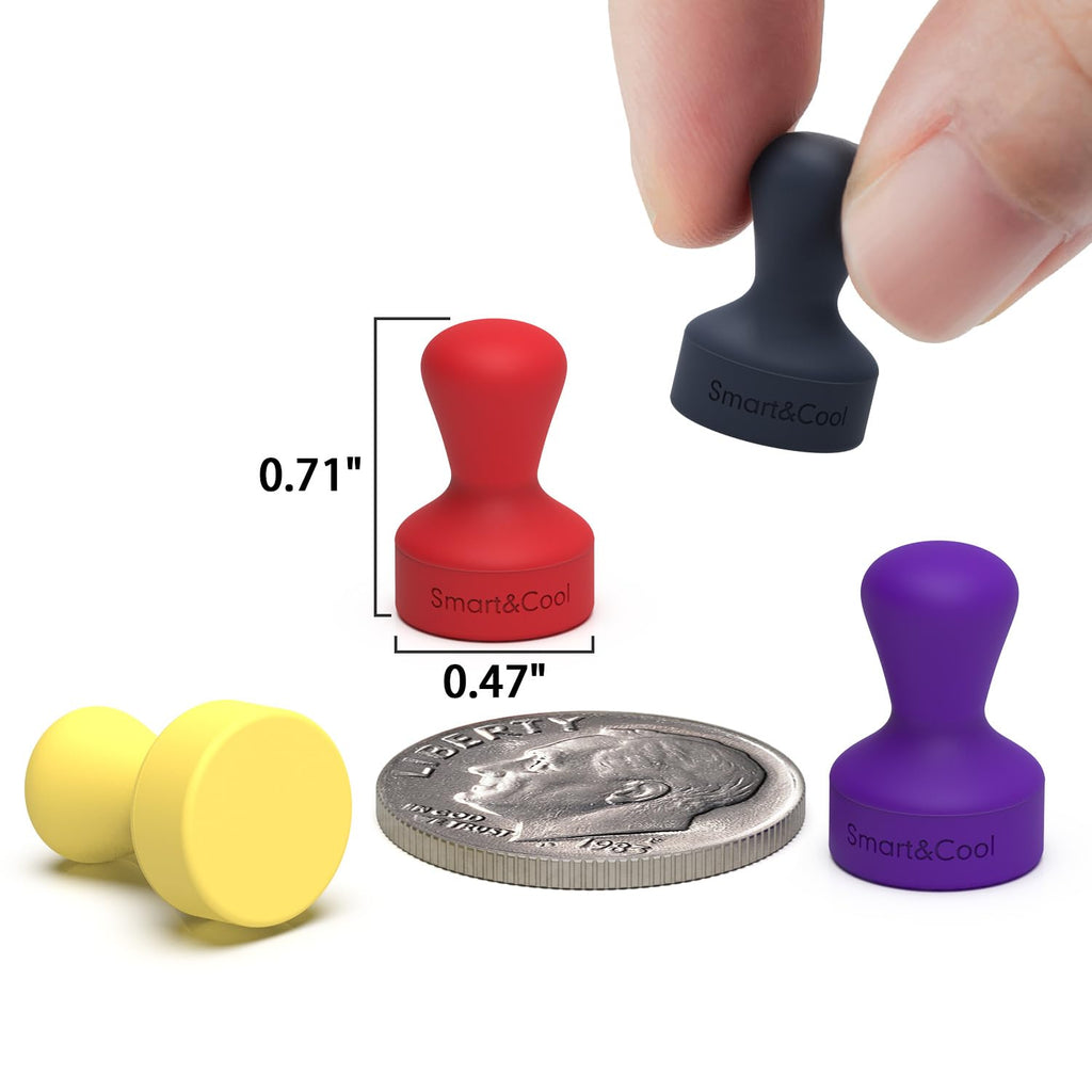 SMART&COOL Silicone Anti Scratch Push Pin Refrigerator Magnets, Thumbtack Magnets for Fridge, Dry Erase Board, Whiteboard, Office, Classroom, School (30 Pack, Multi)