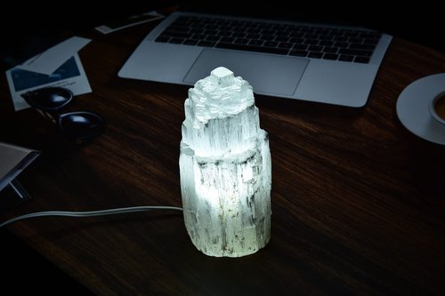 AMOYSTONE 8" Natural Selenite Crystal Lamp White Gemstones Skyscraper Tower Healing Lights Small, Include Led Bulb Switch