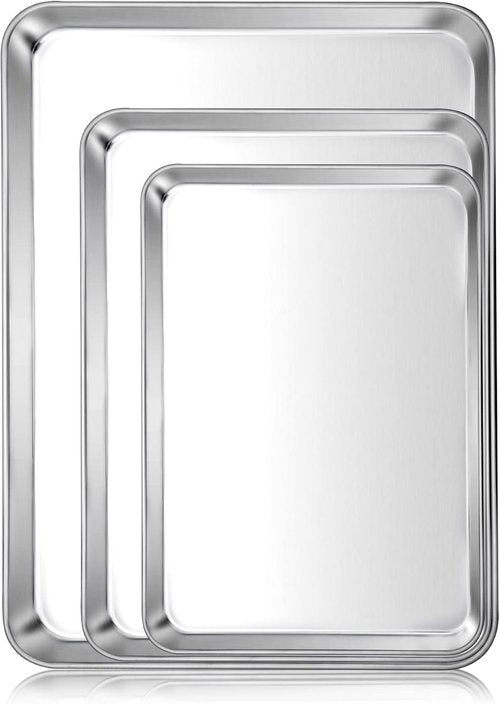 E-far Baking Cookie Sheet Pan Set - 3 Stainless Steel Baking Pans | Non-Toxic, Easy Clean, Dishwasher Safe, 16/12.4/10.4 Inch