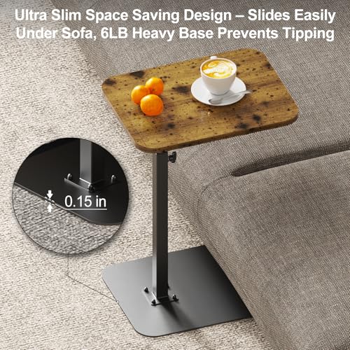 Adjustable C-Shaped Sofa Side Table with Swivel Tray and Metal Base