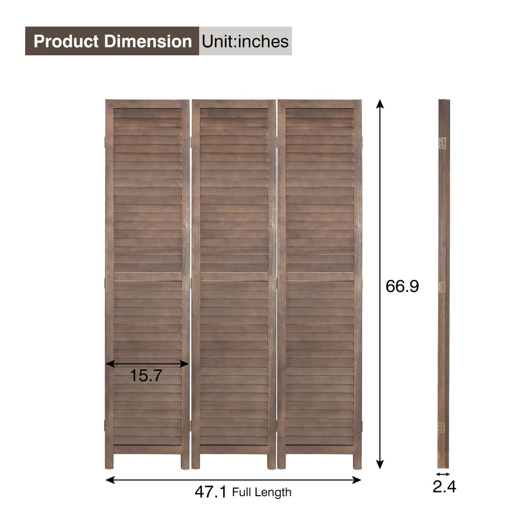 3 Panel Wood Room Divider 4.3 Ft Tall Privacy Wall Divider 67.7" x 16.9" Each Panel Folding Wood Screen for Home Office Bedroom Restaurant （Brown）