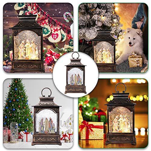 Nativity Scene Musical Christmas Snow Globe Lantern - LED Swirling Glitter Decor