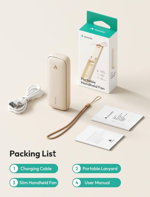 Aecooly Slim Portable Fan - Lightweight Handheld Design for On-the-Go Cooling