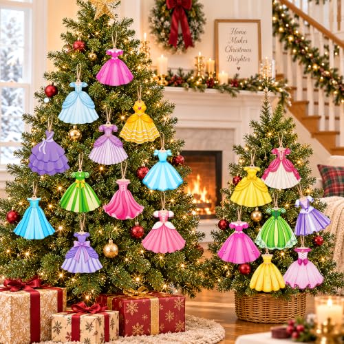 36 Pcs Princess Dress Christmas Tree Ornaments - Wooden Princess Ornaments Set