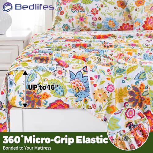 Bedlifes King Floral 4-Piece Sheet Set - Cooling Sheets Blend Rayon