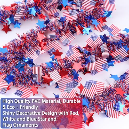 Patriotic Tinsel Garland 50ft - Red White and Blue 4th of July Decor
