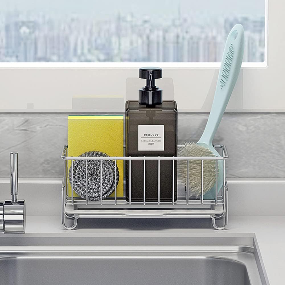 Skiennix Kitchen Countertop Sponge Holder - SUS 304 Stainless Steel Dish Soap Organizer | Durable Cleaning Caddy
