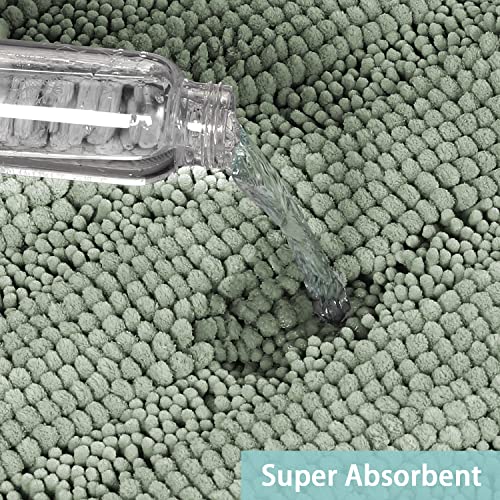 Turquoize Sage Green Chenille Bathroom Rug Runner, 47x17 Non-Slip Bath Mat