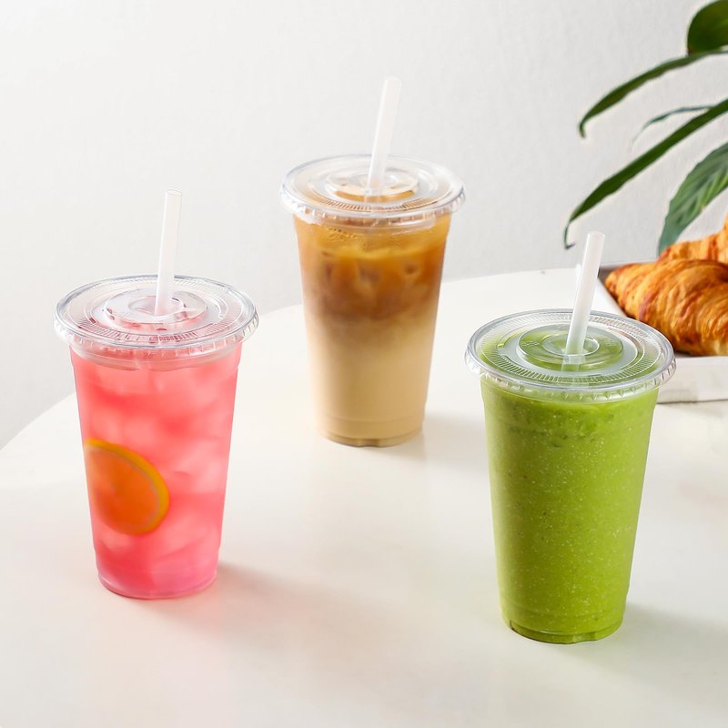 AOZITA [100 Sets] 20 oz Clear Plastic Cups With Lids and Straws, Iced Coffee Cups Disposable Cups for Iced Coffee, Smoothie, Milkshake and Cold Drinks