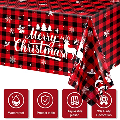 Irenare 3-Piece Red and Black Buffalo Plaid Christmas Tablecloth Set, 108x54 Inches