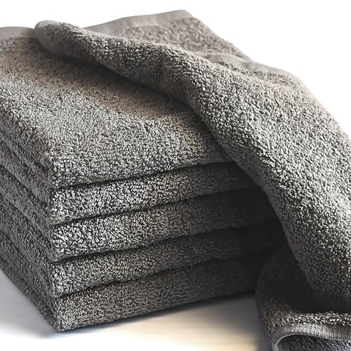 Gray 100% Cotton Washcloths 12"x12" - 6 Pack Soft Absorbent Bath Rags