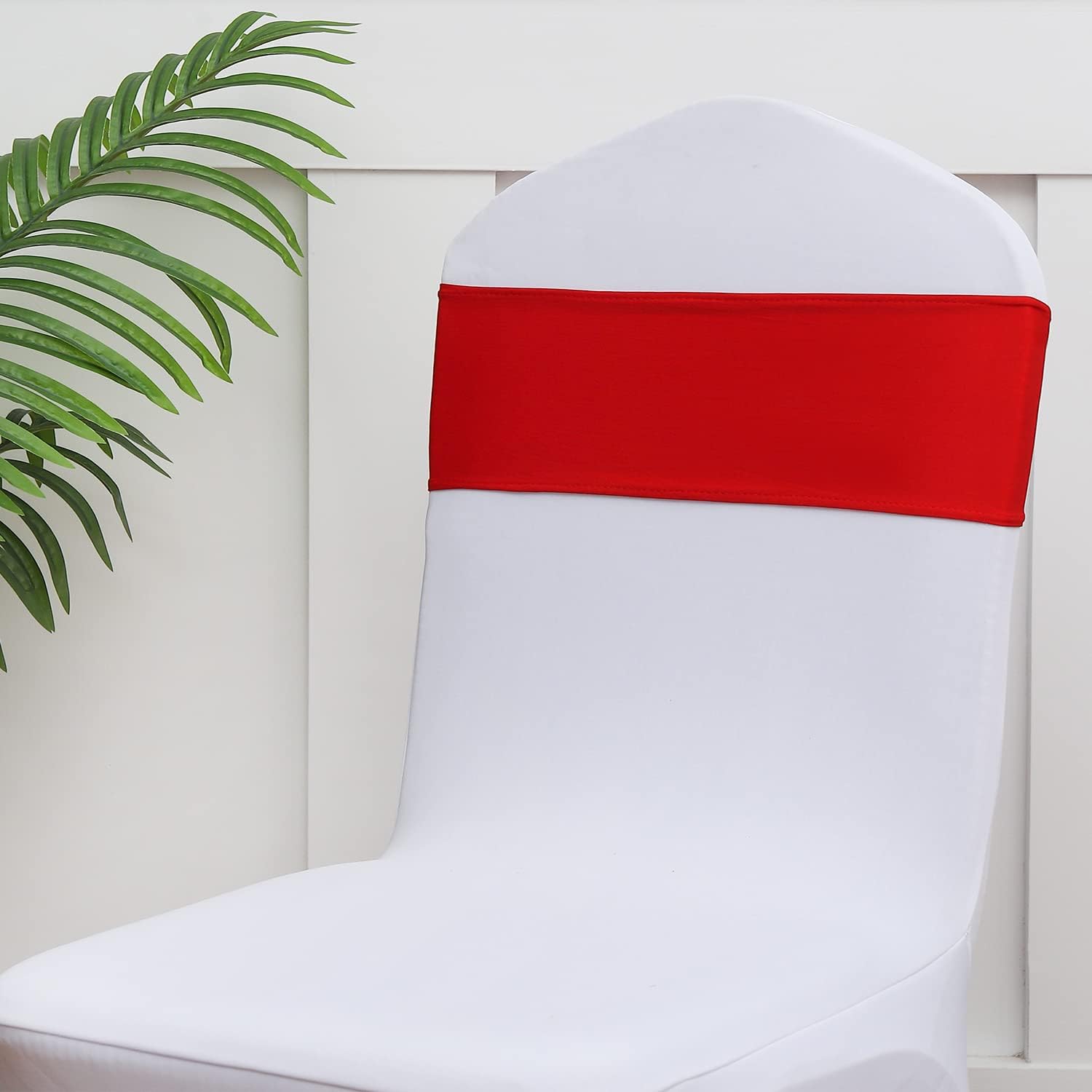Red Chair Sashes 50 Pack | Spandex Chair Bands for Wedding & Party Decor - Elegant Red