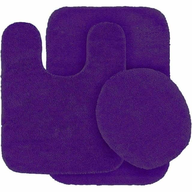 3-Piece Chenille Bath Rug Set with Non-Slip Backing - Purple