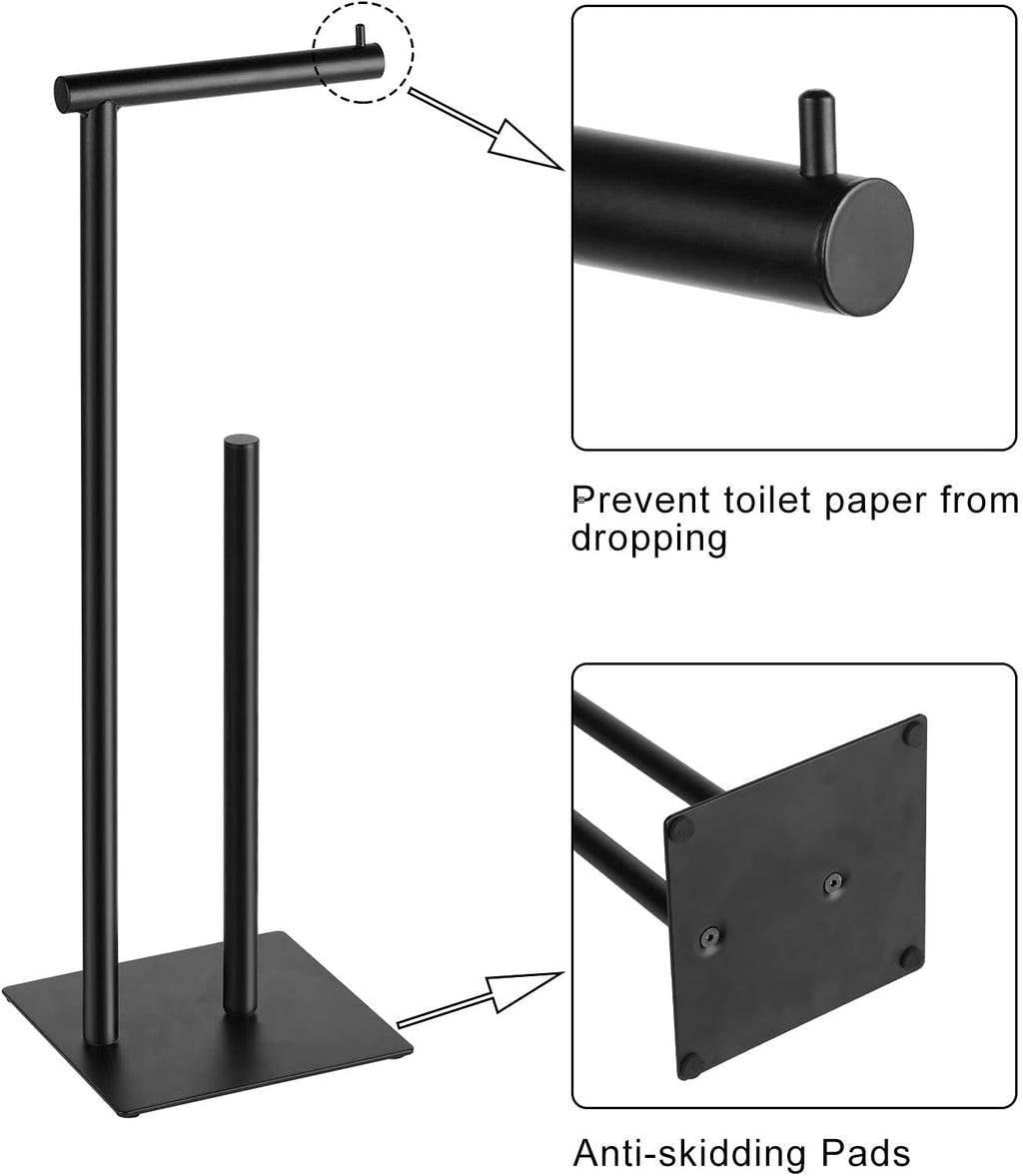 Regine Switzerland Black Toilet Paper Holder - Stylish Free Standing Tissue Roll Dispenser for Farmhouse Bathrooms