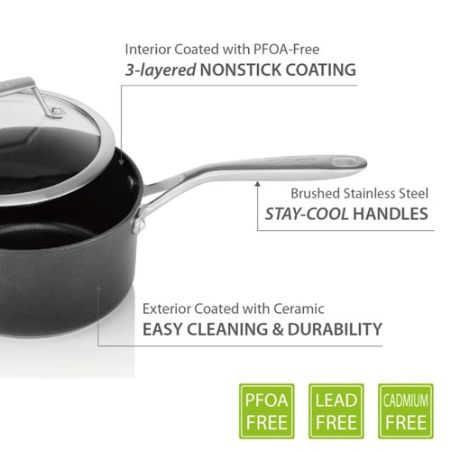 TECHEF - Onyx Collection - 2-quart Saucepan with Glass Lid, coated with New Teflon Platinum Non-Stick Coating (PFOA Free) (2-quart)